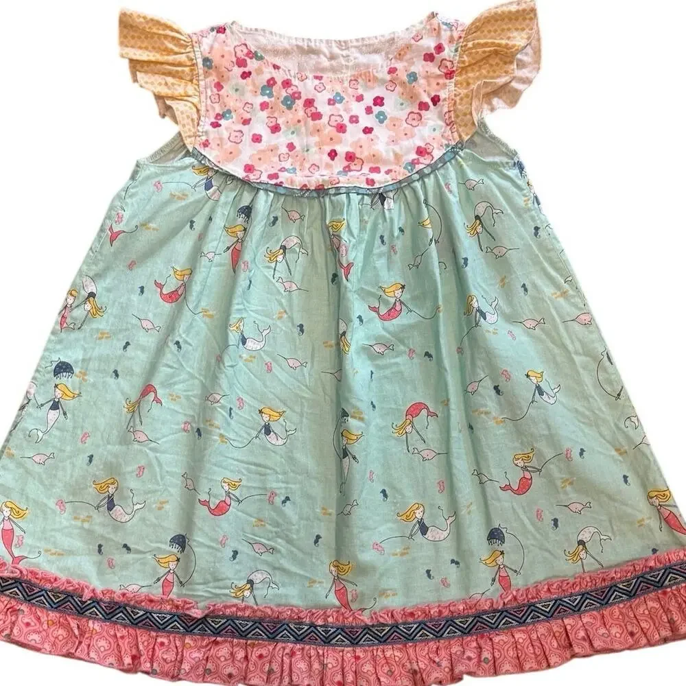 Matilda Jane Platinum Twirl & Dance Flutter Dress Sz 6 Mermaid OOP Fabric Summer